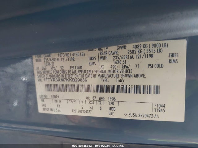 Ford Transit-250 2019 1FTYR3XM7KKB29086 Image 9