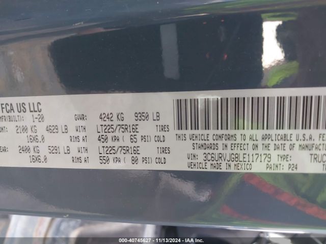 3C6URVJG8LE117179 RAM Promaster 3500 Cargo Van High Roof 159 Wb Ext