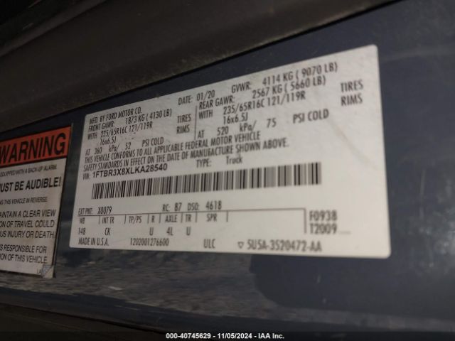 1FTBR3X8XLKA28540 Ford Transit-250 Cargo Van