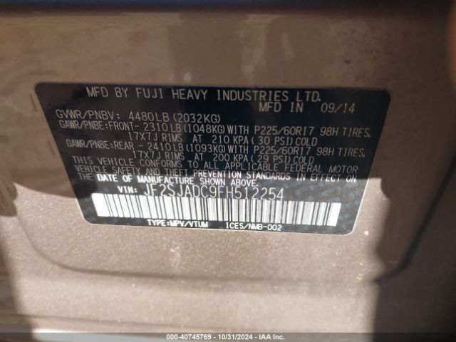 JF2SJADC9FH512254 Subaru Forester 2.5i Premium