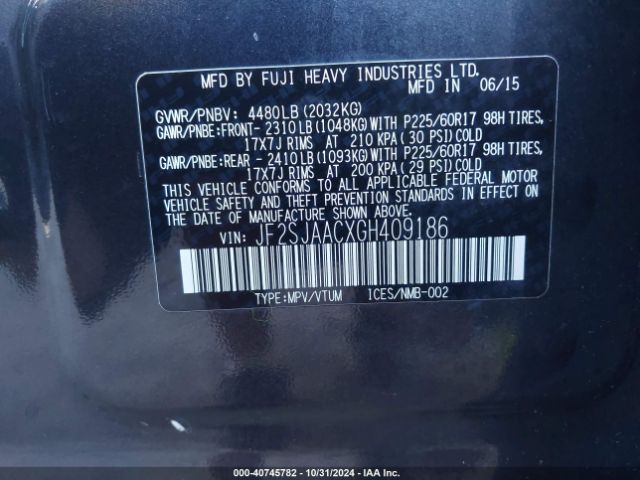 JF2SJAACXGH409186 Subaru Forester 2.5i