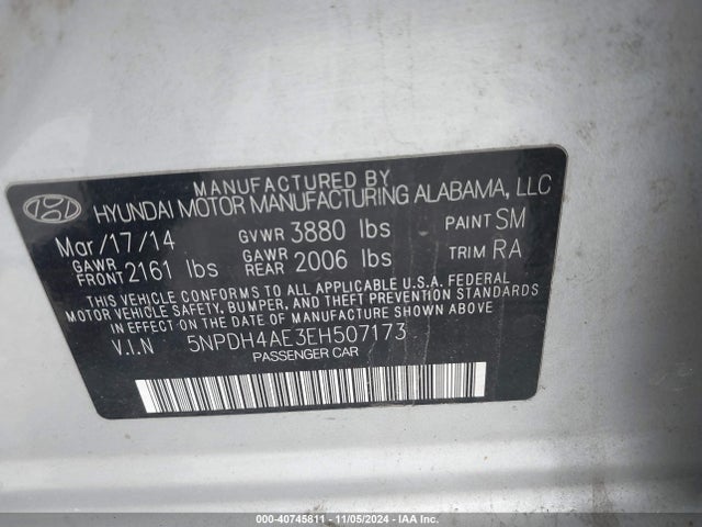Hyundai Elantra Limited 2014 5NPDH4AE3EH507173 Image 9