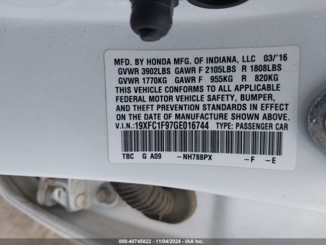 19XFC1F97GE016744 Honda Civic Touring