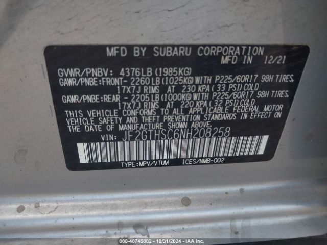 JF2GTHSC6NH208258 Subaru Crosstrek Sport