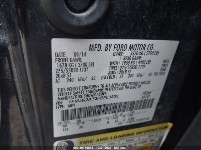 1FMJK2AT2FEF03202 Ford Expedition El Limited
