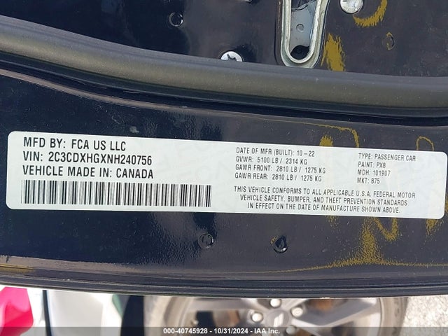 2C3CDXHGXNH240756 Dodge Charger Gt Rwd