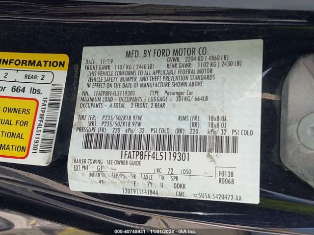 1FATP8FF4L5119301 Ford Mustang Gt Premium
