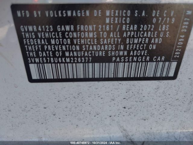3VWE57BU6KM226377 Volkswagen Jetta 1.4t Sel