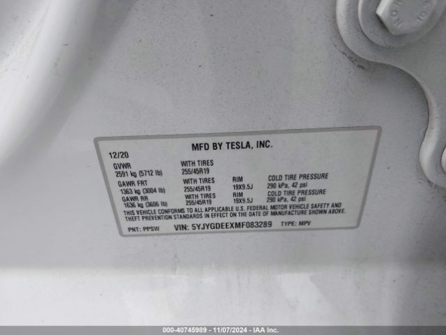 2021 TESLA MODEL Y 5YJYGDEEXMF083289 Photo 8