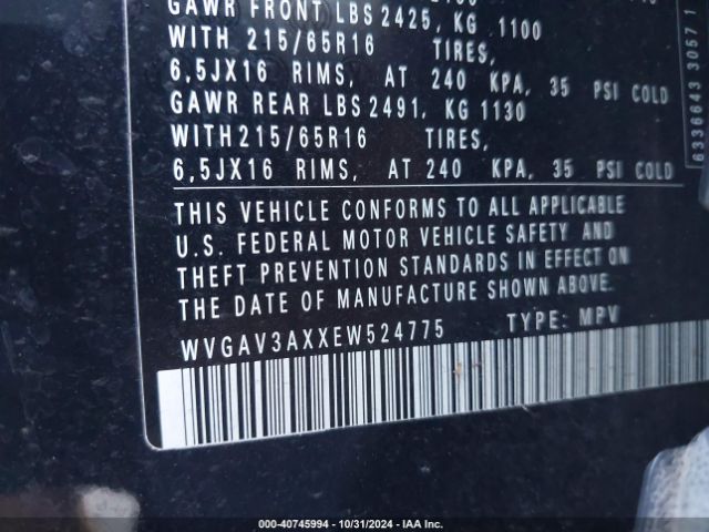WVGAV3AXXEW524775 Volkswagen TIGUAN S