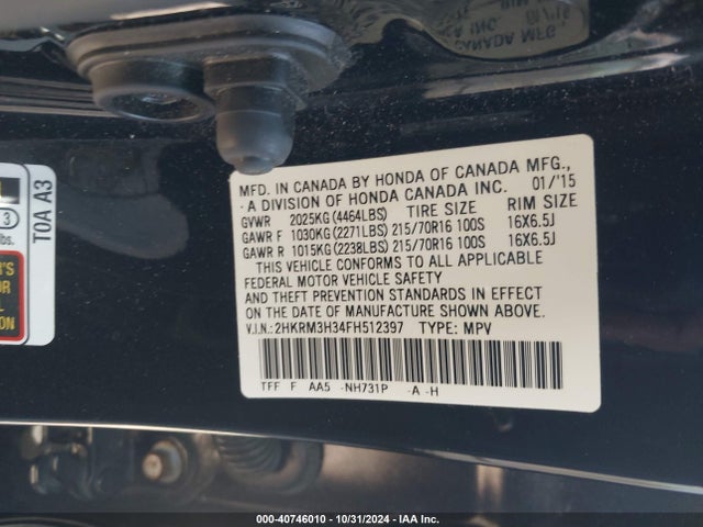 Honda CR-V LX 2015 2HKRM3H34FH512397 Image 9