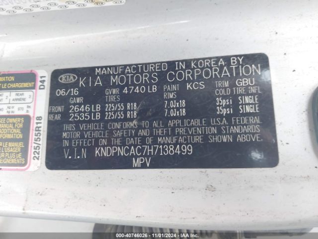 KNDPNCAC7H7138499 KIA Sportage Ex