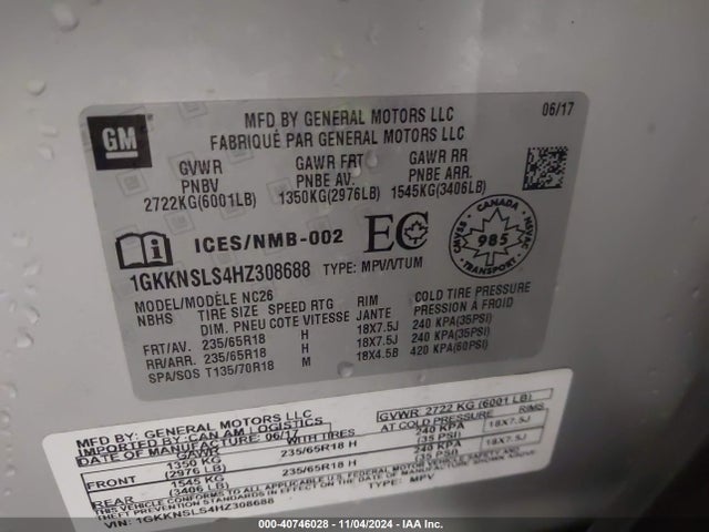 1GKKNSLS4HZ308688 GMC Acadia Sle-2