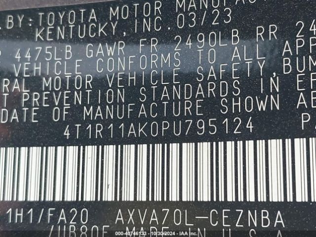4T1R11AK0PU795124 Toyota CAMRY LE