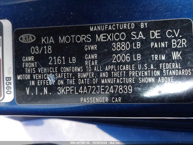 KIA FORTE LX 2018 3KPFL4A72JE247839 Image 9