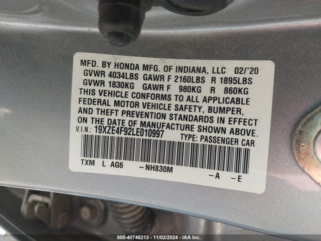 19XZE4F92LE010997 Honda Insight Touring