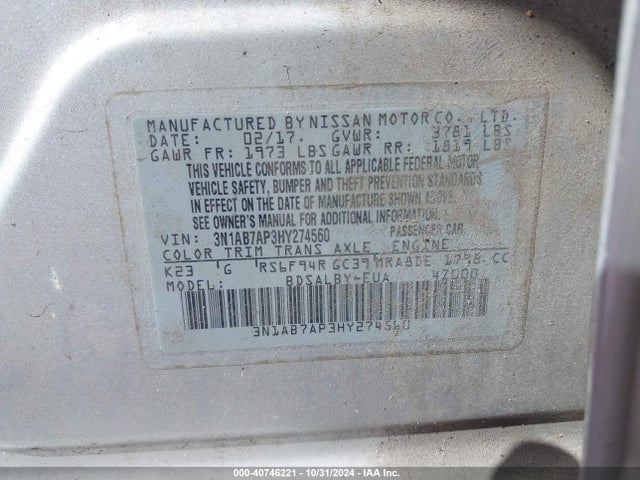 Nissan SENTRA S 2017 3N1AB7AP3HY274560 Image 9