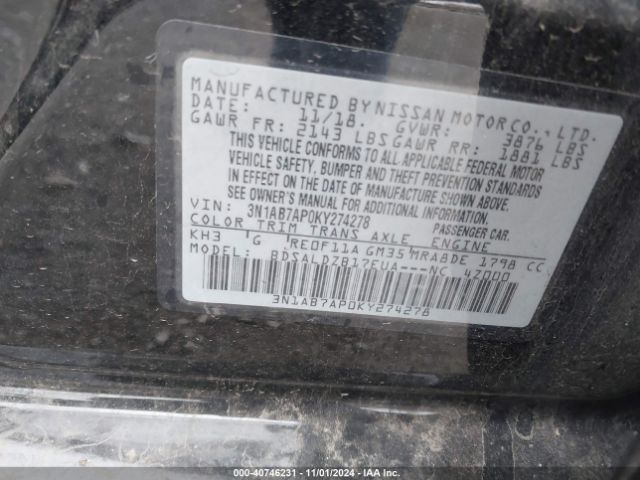 3N1AB7AP0KY274278 Nissan SENTRA SV