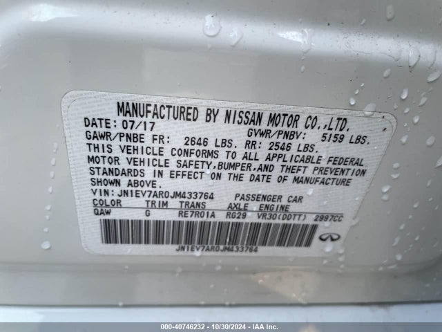 JN1EV7AR0JM433764 Infiniti Q50 3.0t Luxe