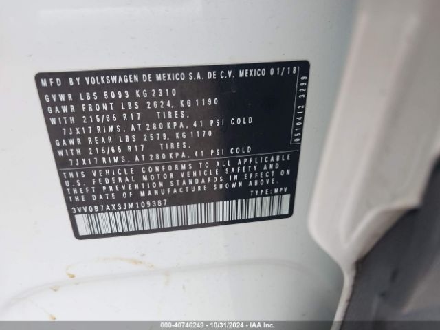 3VV0B7AX3JM109387 Volkswagen Tiguan 2.0t S