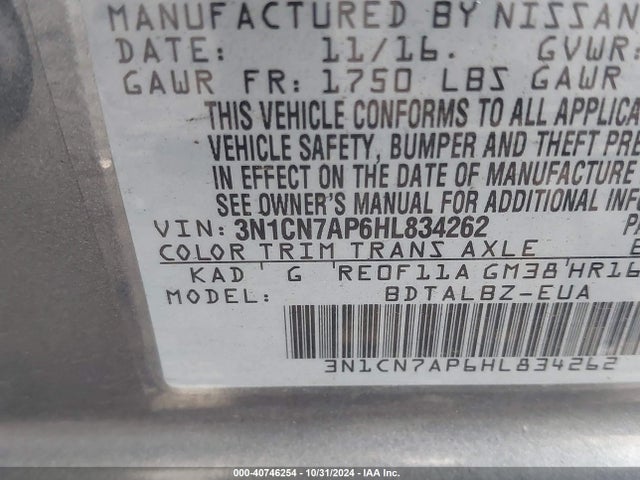 Nissan Versa 1.6 Sv 2017 3N1CN7AP6HL834262 Image 9