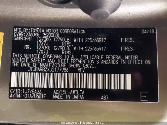 JTJBARBZXJ2177986 Lexus NX 300