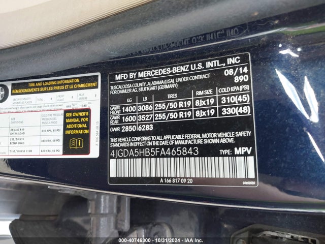 4JGDA5HB5FA465843 Mercedes-Benz Ml 350 4matic