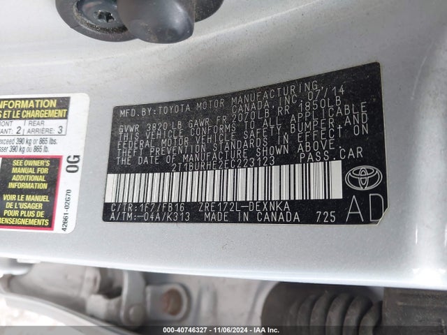 Toyota COROLLA LE 2014 2T1BURHE2EC223123 Image 9