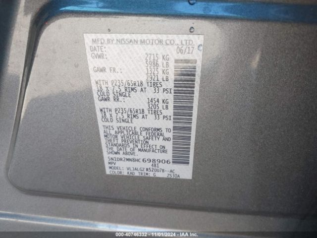 5N1DR2MN8HC698906 Nissan Pathfinder Sl
