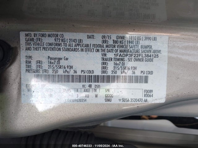 Ford FOCUS SE 2015 1FADP3F22FL384125 Image 9