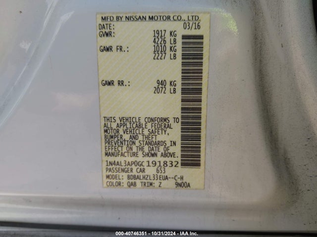 Nissan Altima 2.5 Sr 2016 1N4AL3AP0GC191832 Image 9