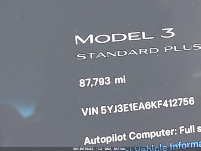 5YJ3E1EA6KF412756 Tesla Model 3 Long Range/mid Range/standard Range/standard Range Plus