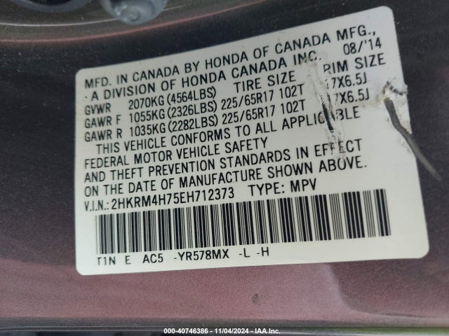 Honda Cr-v Ex-l 2014 2HKRM4H75EH712373 Image 9