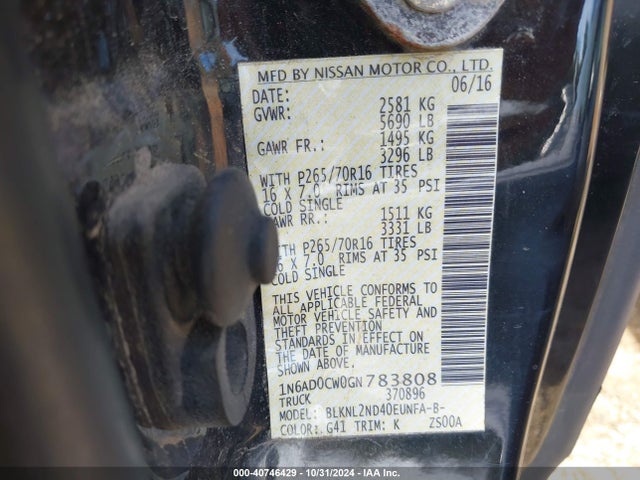Nissan Frontier Sv 2016 1N6AD0CW0GN783808 Image 9