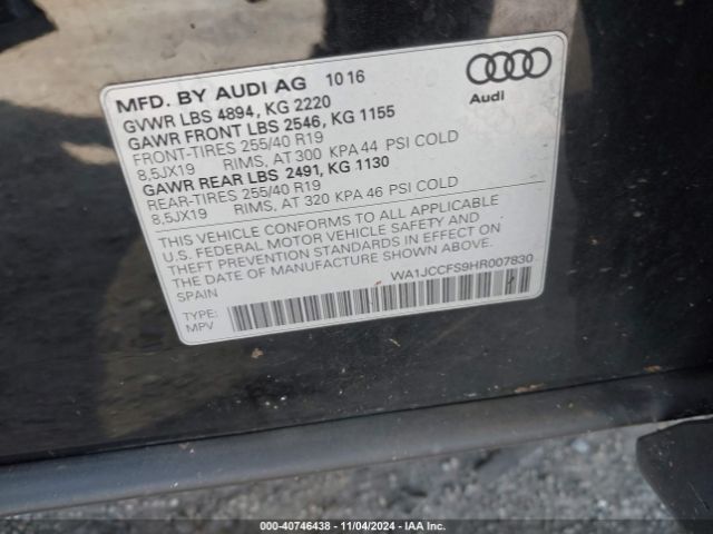WA1JCCFS9HR007830 Audi Q3 2.0t Premium