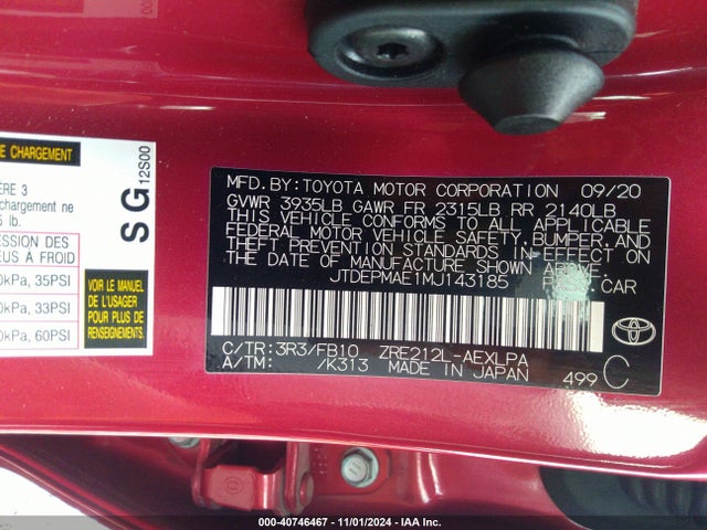 Toyota COROLLA LE 2021 JTDEPMAE1MJ143185 Image 9