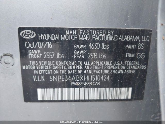 5NPE34ABXHH510424 Hyundai Sonata Sport 2.0t