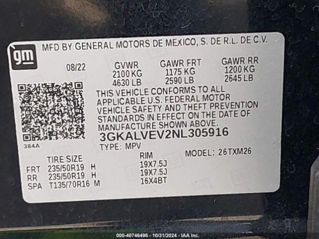 3GKALVEV2NL305916 GMC Terrain Awd Slt