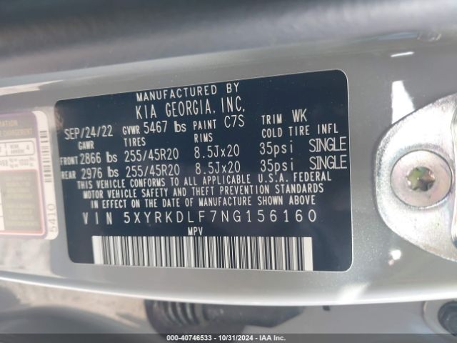 5XYRKDLF7NG156160 KIA SORENTO SX