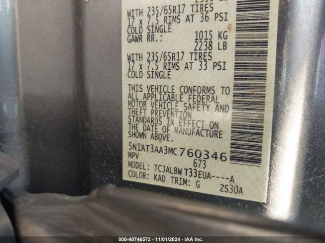 5N1AT3AA3MC760346 Nissan Rogue S Fwd