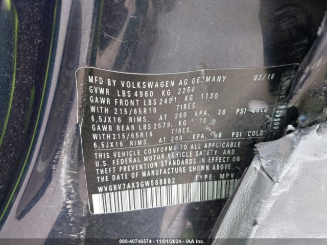 WVGBV7AX3GW588882 Volkswagen Tiguan R-line/s/se/sel
