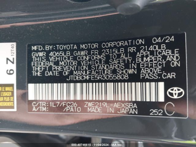 JTDBCMFE5R3055808 Toyota Corolla Hybrid Se