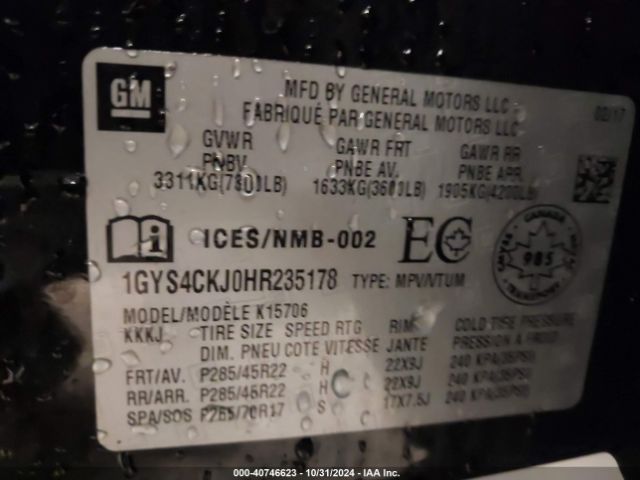 1GYS4CKJ0HR235178 Cadillac Escalade Premium Luxury