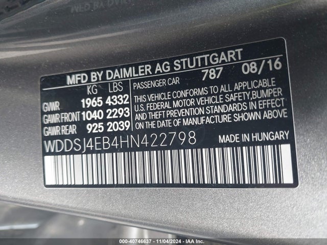 WDDSJ4EB4HN422798 Mercedes-Benz CLA 250