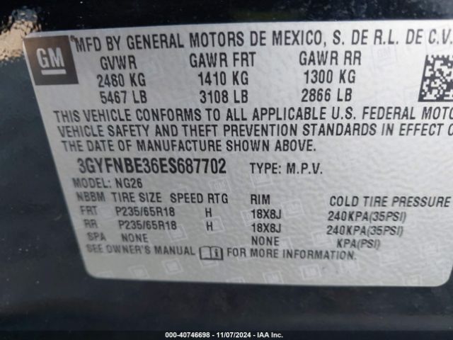 3GYFNBE36ES687702 Cadillac Srx Luxury Collection
