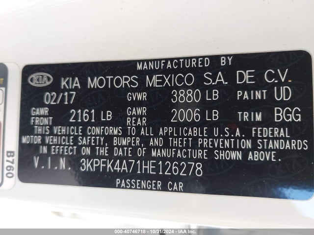 KIA FORTE LX 2017 3KPFK4A71HE126278 Image 9