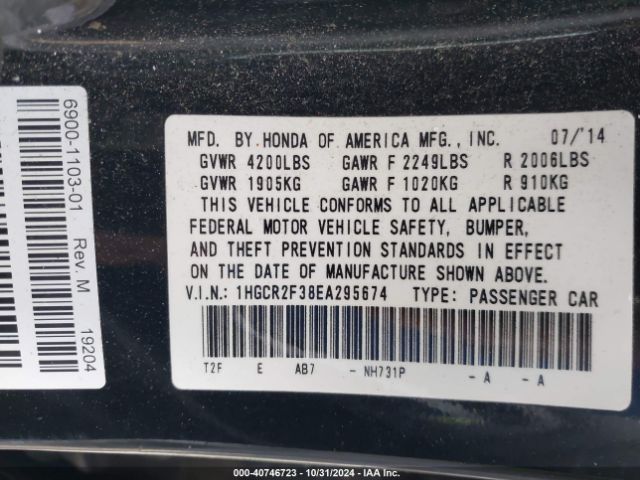 1HGCR2F38EA295674 Honda ACCORD LX