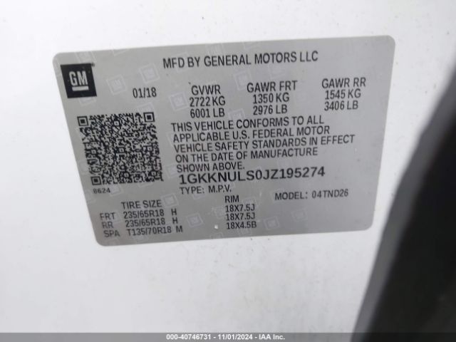 1GKKNULS0JZ195274 GMC Acadia Slt-1