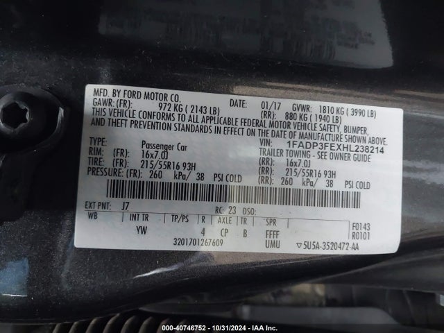 Ford FOCUS SE 2017 1FADP3FEXHL238214 Image 9