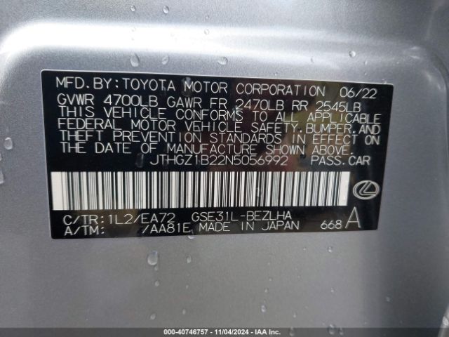 JTHGZ1B22N5056992 Lexus Is 350 F Sport